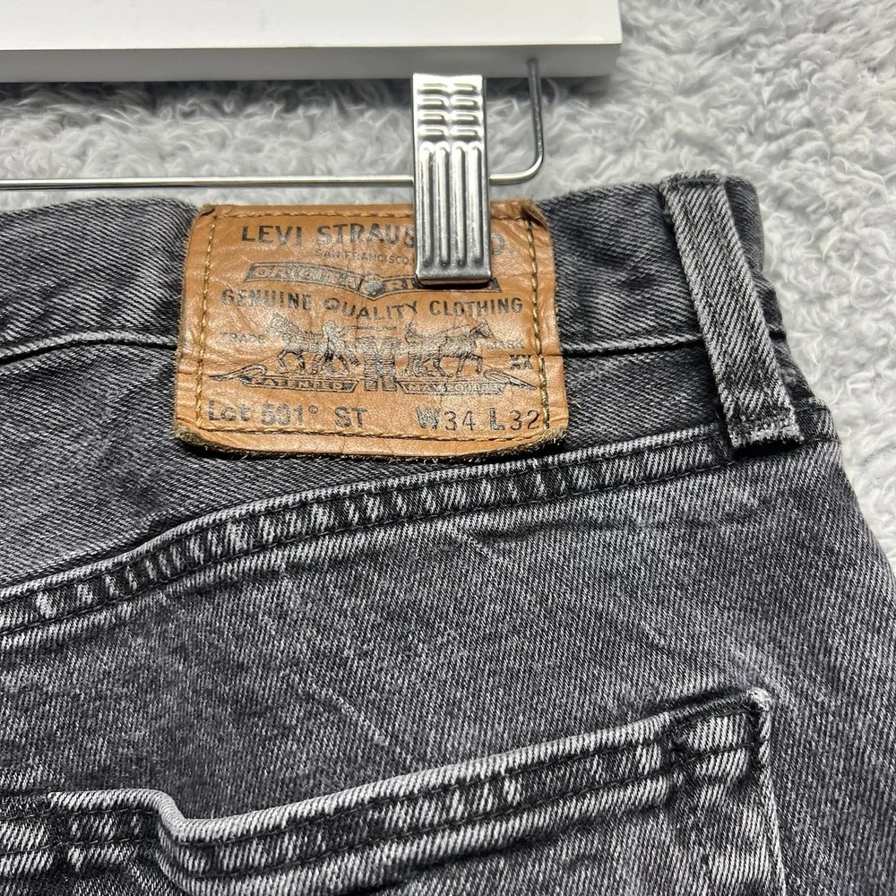 Levis 501 ST Jeans Mens‎ 34x32 Black Denim Button Fly Premium Slim Taper Big E